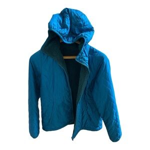 LL Bean green/teal reversible zip hooded jacket small petite